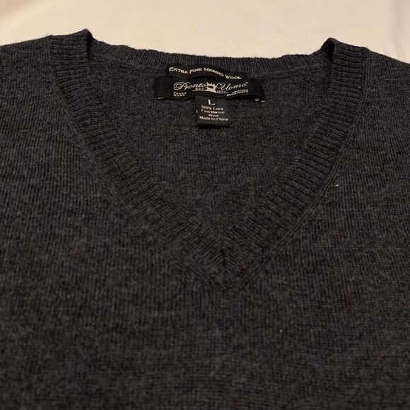 Pronto Uomo Sz L 100% Fine Merino Wool sweater vest dark grey - Picture 3 of 5